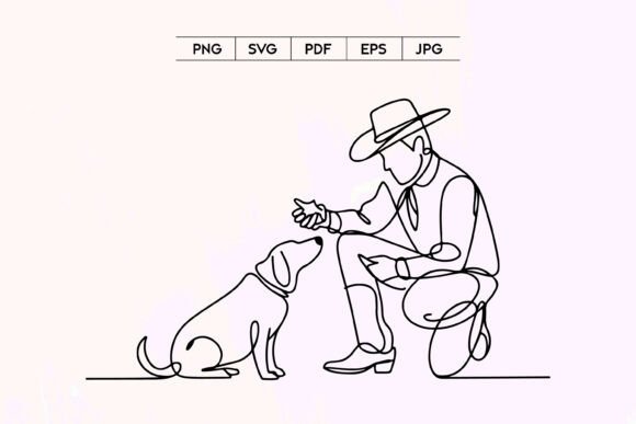 Cowboy Feeding Dog Line Art Review