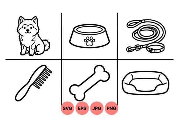 Cute Dog Supplies Line Art SVG Review