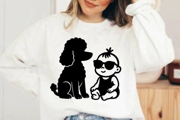 Poodle Dog Sitting with Cute Baby SVG
